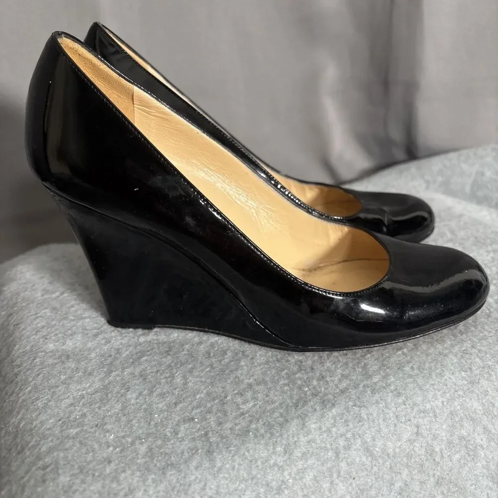 Kate Spade Platform Wedge Heels Black Size 7B Made In Italy Patent‎ Leather